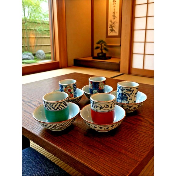 Other - Yunomi Tea Cup & Rice Bowl Set VTG Arita Ware Orchid Kiln 10 Pc Japan Signed